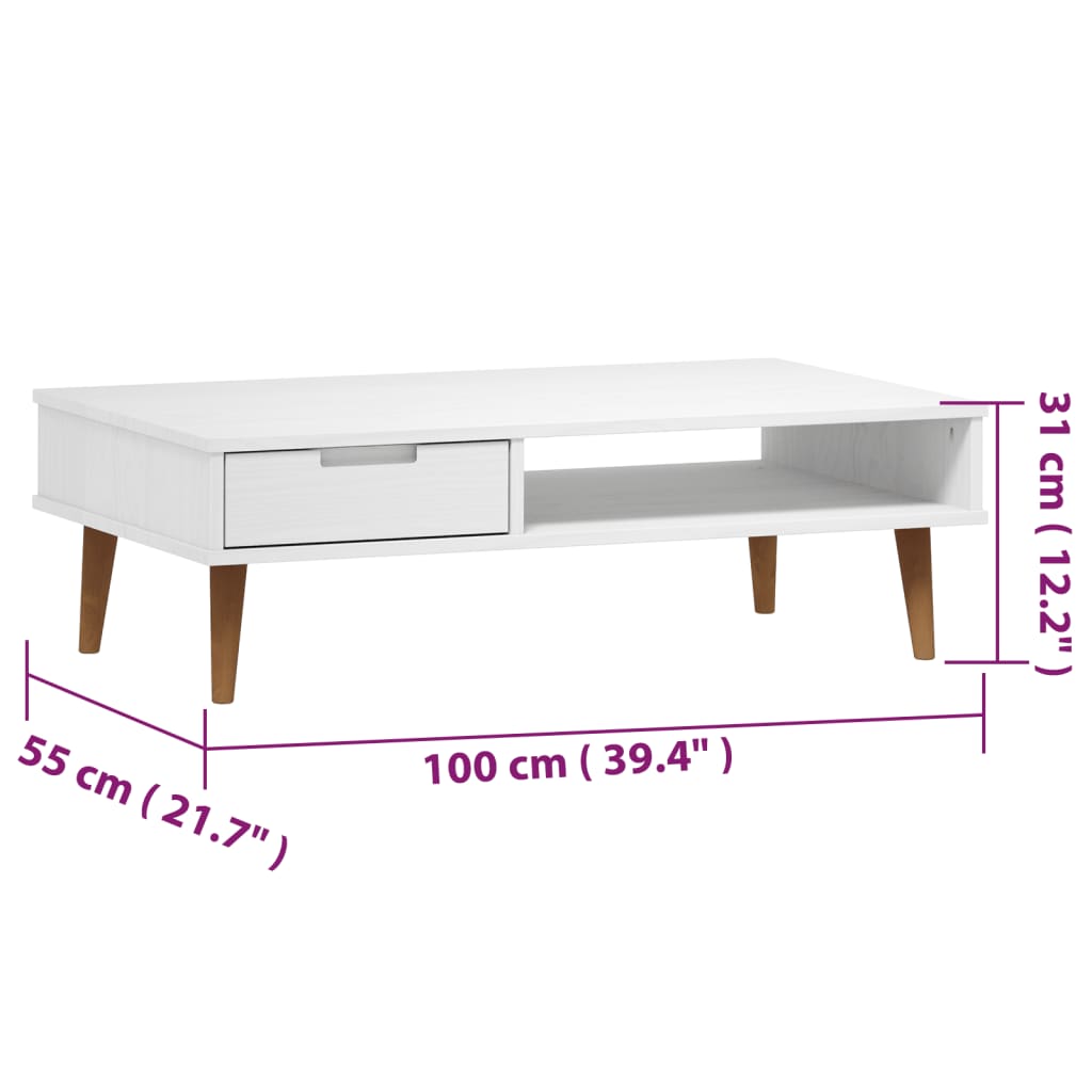 vidaXL sofabord MOLDE 100x55x31 cm massivt fyrretræ hvid