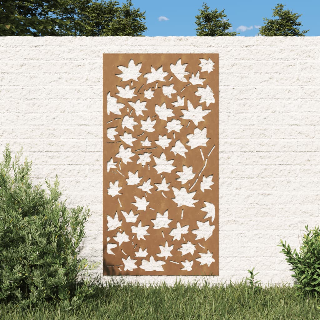 vidaXL udendørs vægdekoration 105x55 cm ahornbladdesign cortenstål