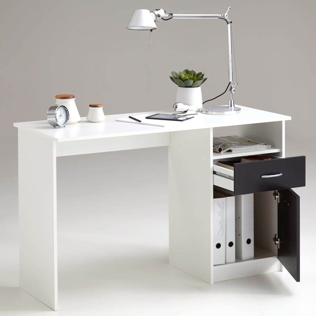 FMD skrivebord med 1 skuffe 123 x 50 x 76,5 cm hvid og sort