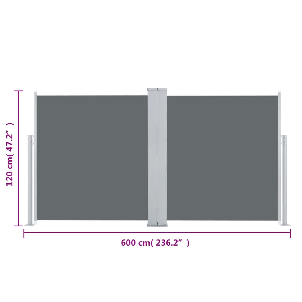 vidaXL sammenrullelig sidemarkise 120 x 600 cm antracitgrå