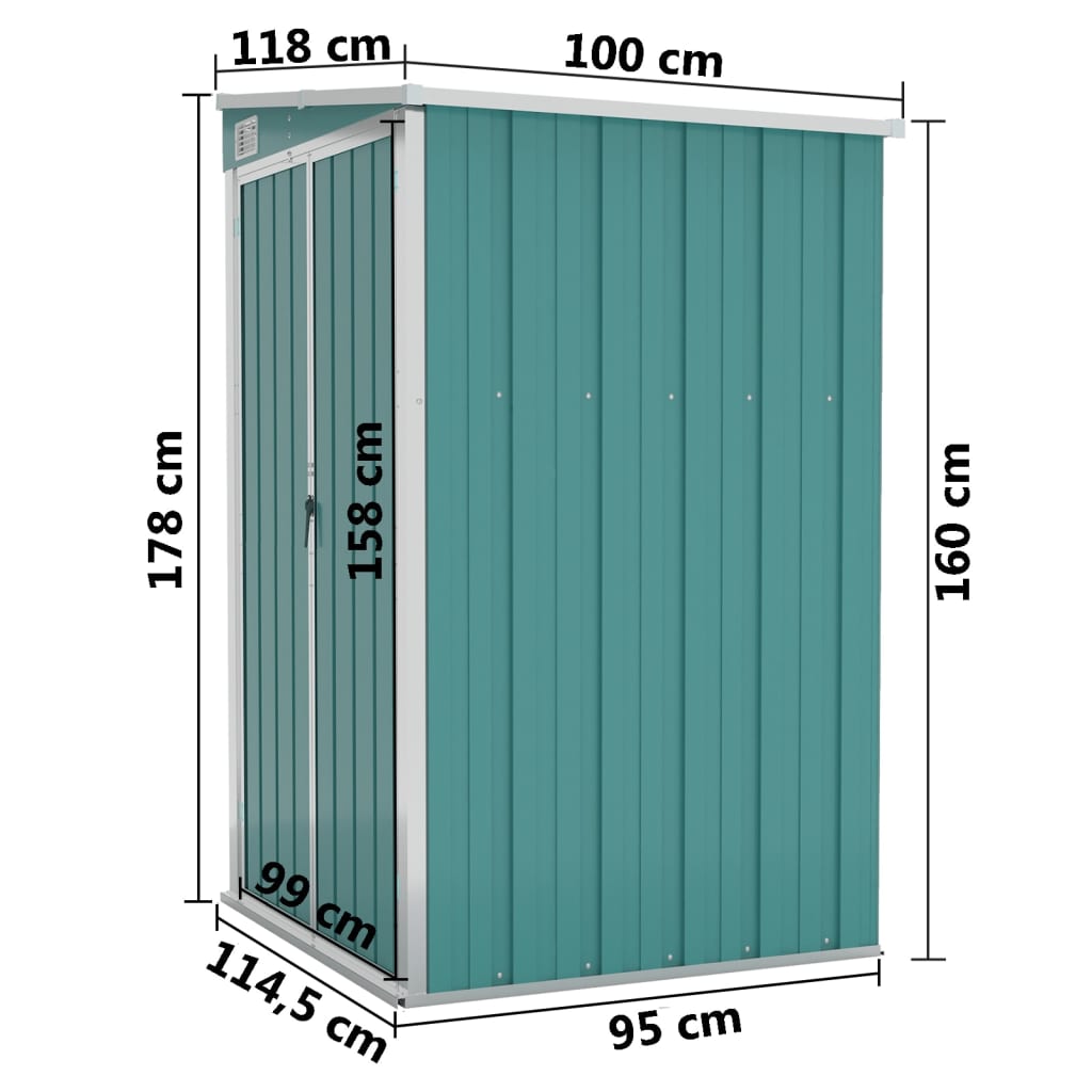 vidaXL vægmonteret haveskur 118x100x178 cm galvaniseret stål grøn