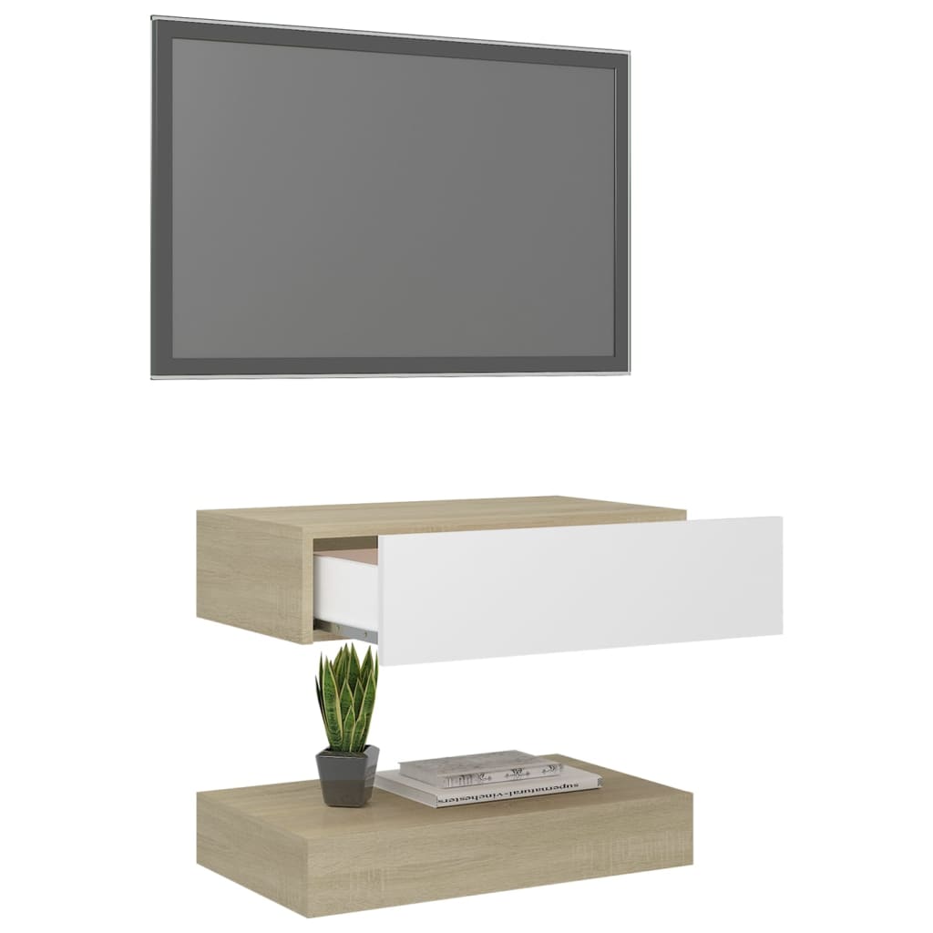 vidaXL tv-skab med LED-lys 60x35 cm hvid og sonoma-eg