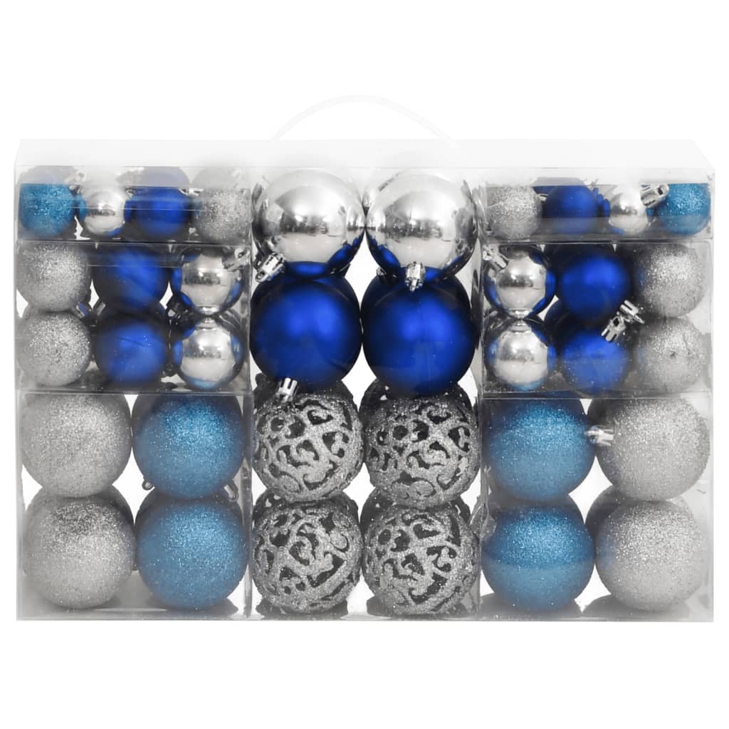 vidaXL julekugler 100 stk. 3 / 4 / 6 cm blå og sølvfarvet