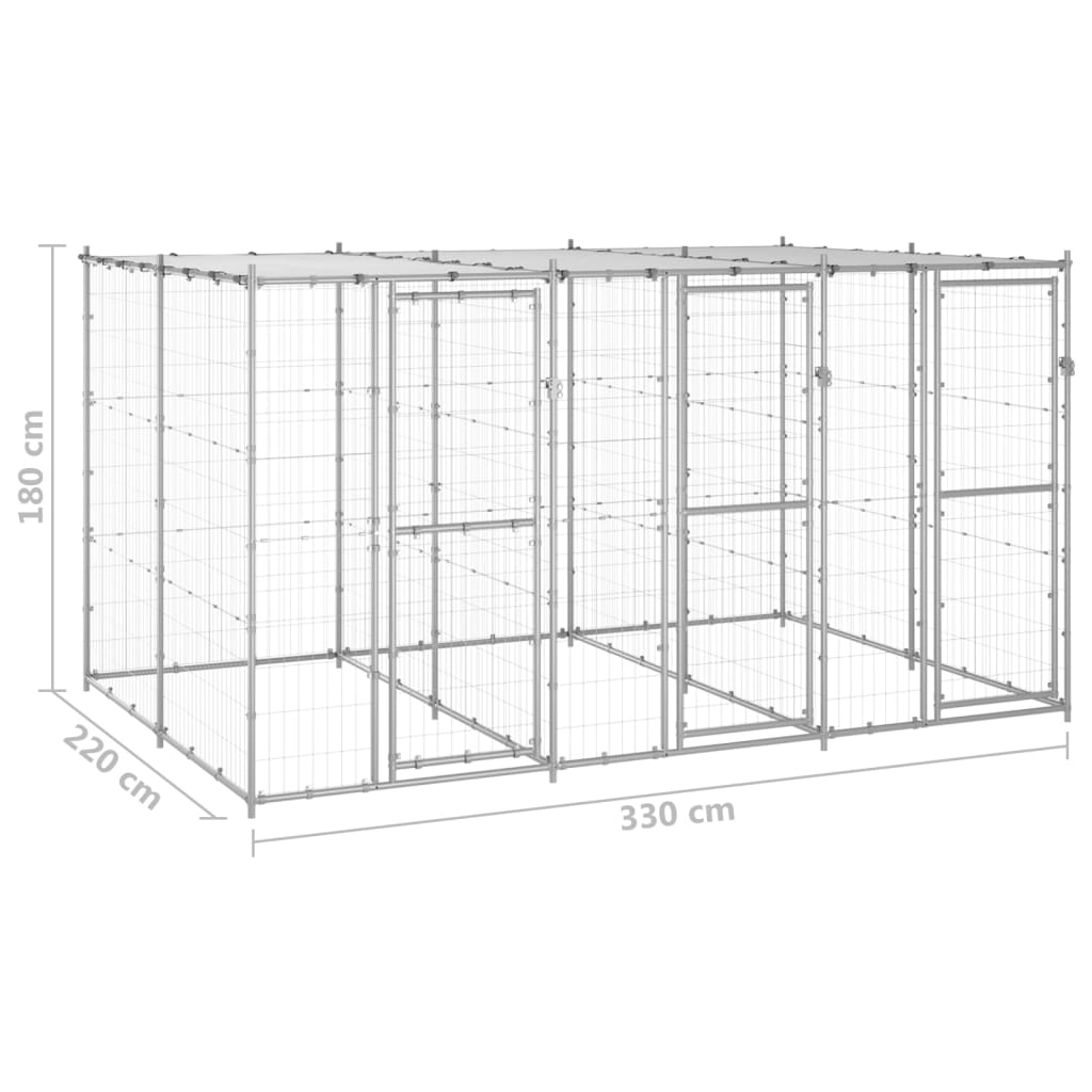 vidaXL udendørs hundebur med tag 7,26 m² galvaniseret stål