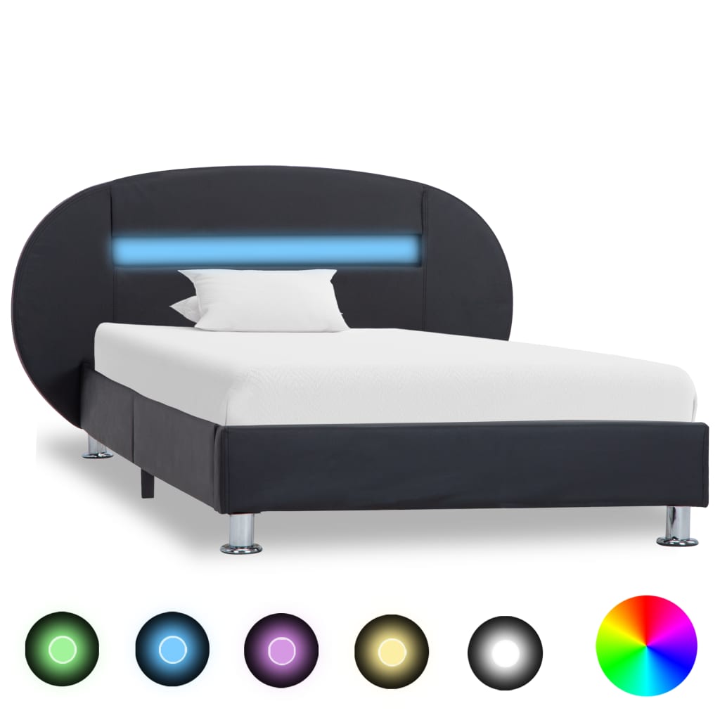 vidaXL sengestel med LED 90 x 200 cm kunstlæder sort