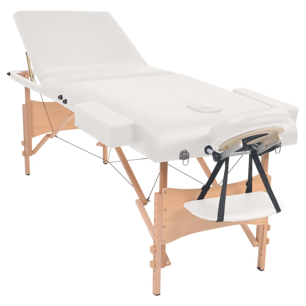 vidaXL sammenfoldeligt massagebord 3 zoner 10 cm tyk hynde hvid