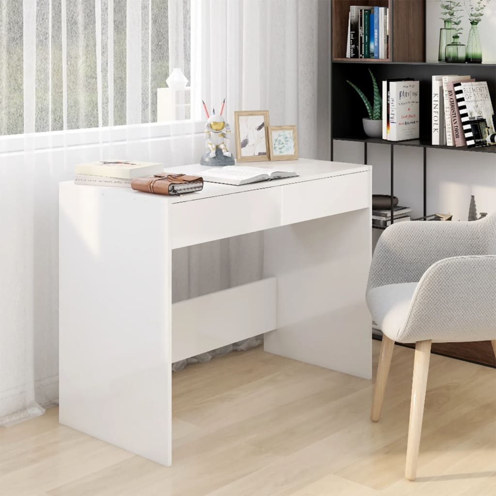 vidaXL skrivebord 101x50x76,5 cm spånplade hvid højglans